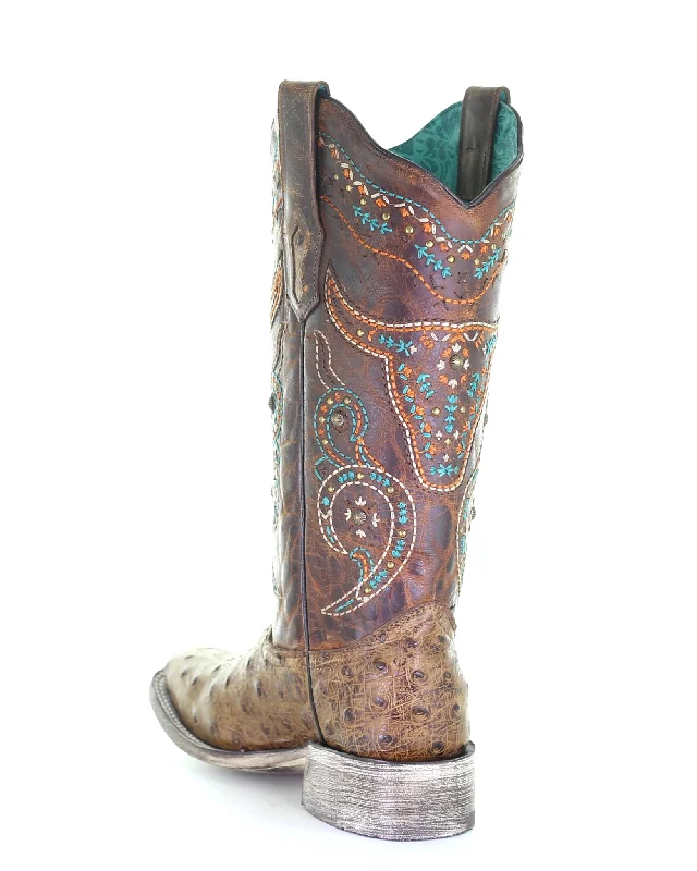 Women's Steer Skull Ostrich Western Boots