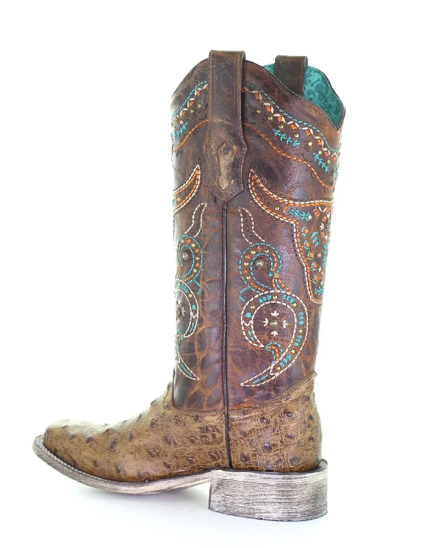 Women's Steer Skull Ostrich Western Boots