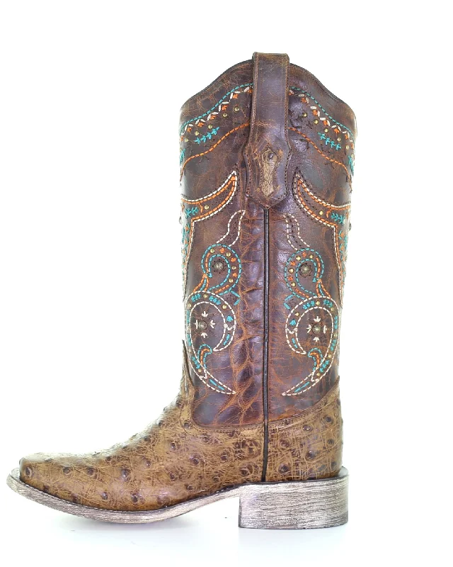 Women's Steer Skull Ostrich Western Boots