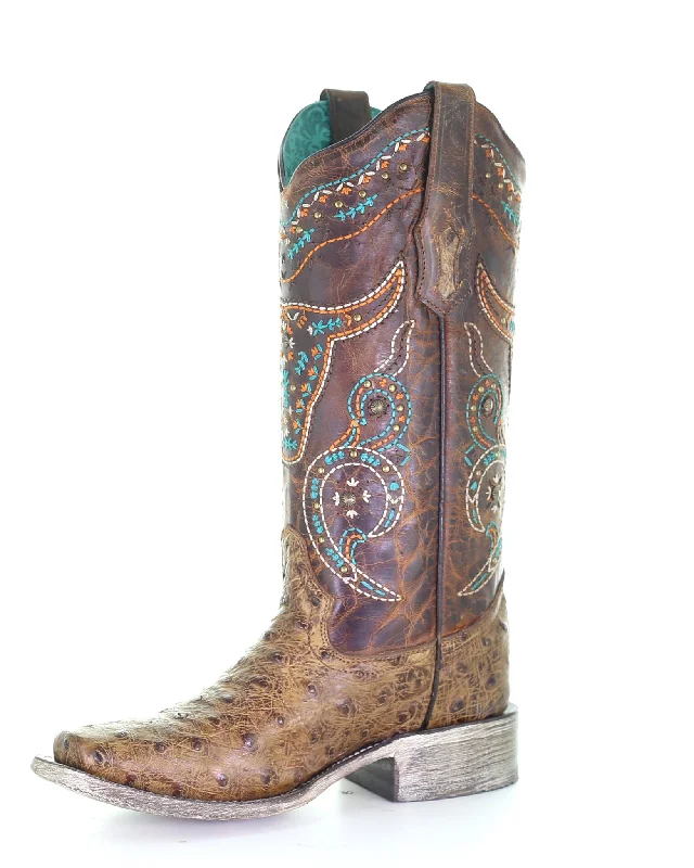 Women's Steer Skull Ostrich Western Boots