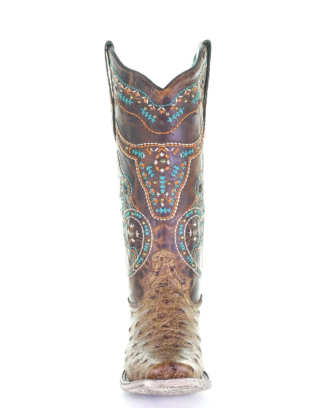 Women's Steer Skull Ostrich Western Boots