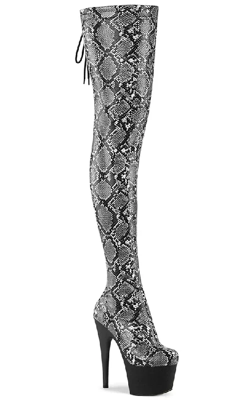 ADORE-3008SP-BT Grey Black Snake Print Thigh High Boots