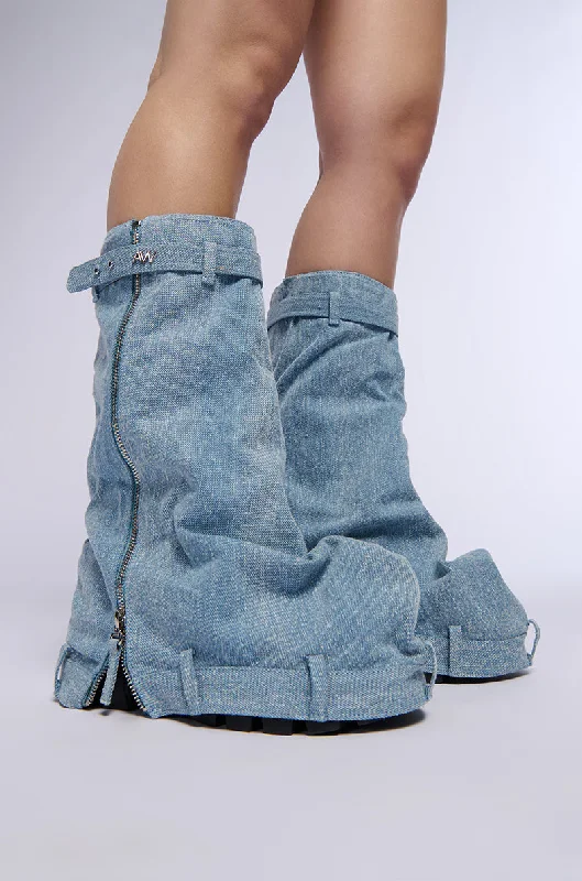 AZALEA WANG ANGELA FOLD OVER PLATFORM BOOT IN DENIM