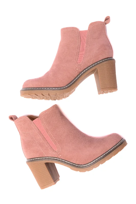 Bite Me Bootie in Blush Faux Suede