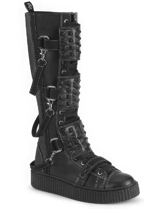 DEMONIA Knee-High Platform Boots with Studded Shield Straps