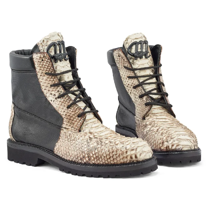 Mauri- ""4949/1"" Black/Natural Python Combat Boots