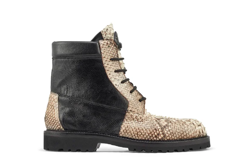 Mauri- ""4949/1"" Black/Natural Python Combat Boots