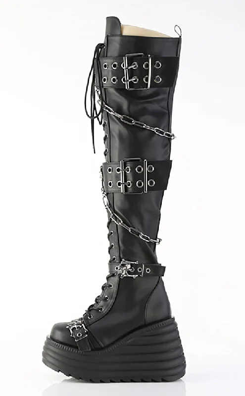 MORTE-312 Black Vegan Leather Thigh High Boots