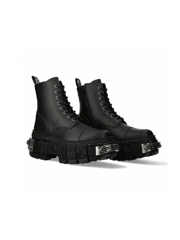 NEW ROCK Black Lace-Up Ankle Boots for Men and Women