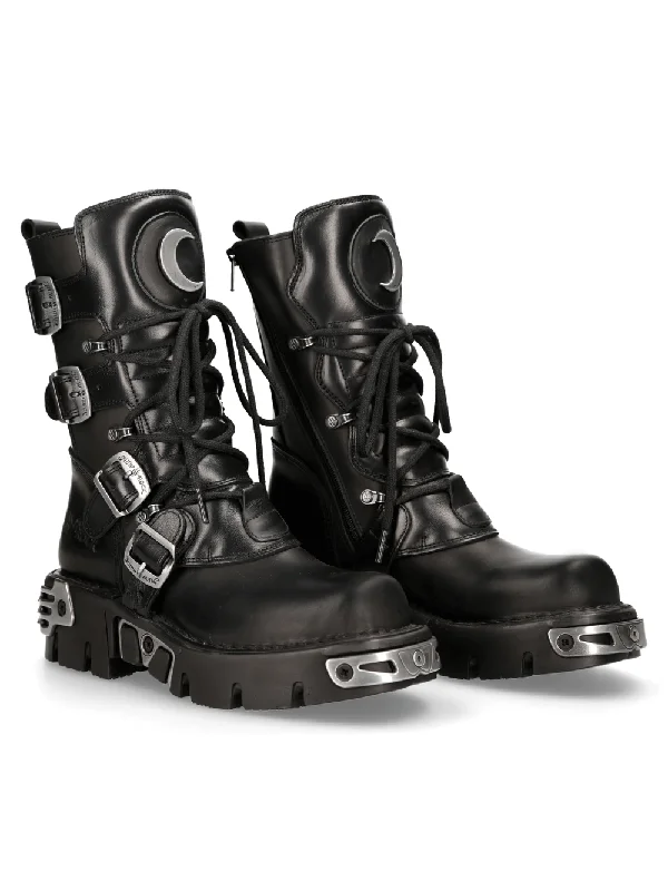 NEW ROCK Gothic Boots with Platform Sole and Crescent Moon