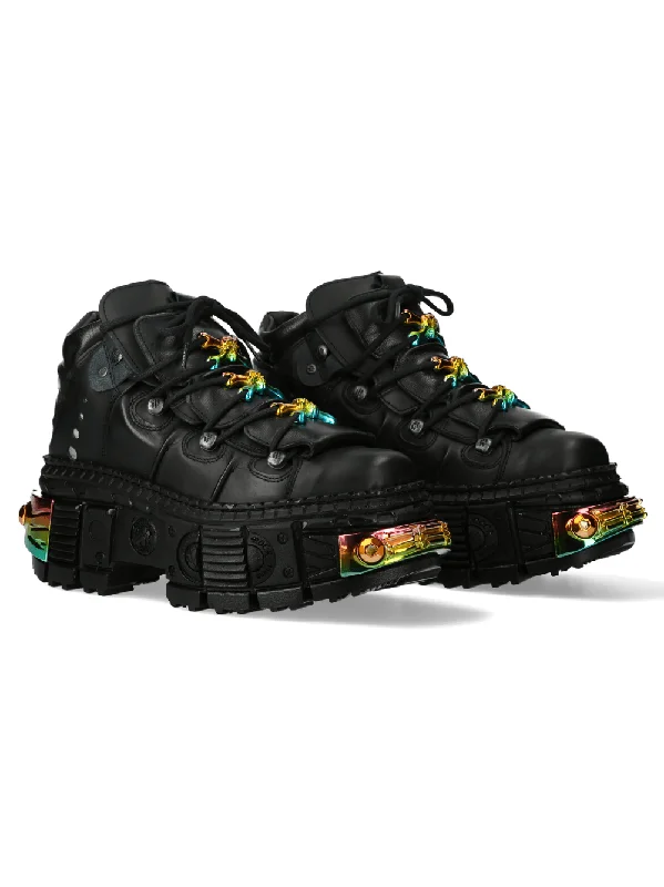 NEW ROCK Gothic Platform Boots with Rainbow Metal Accents