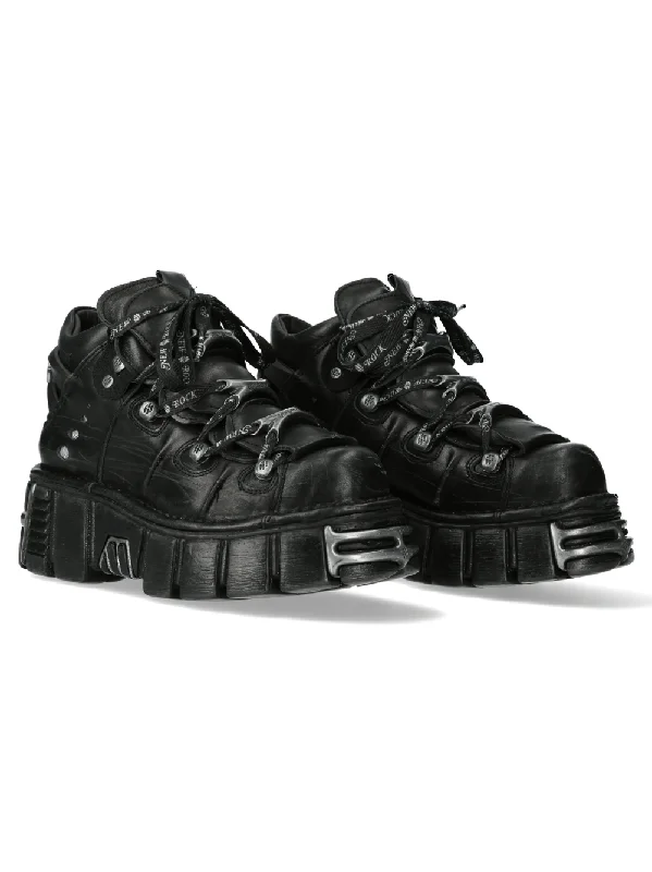 NEW ROCK Rugged Black Platform Boots with Industrial Charm