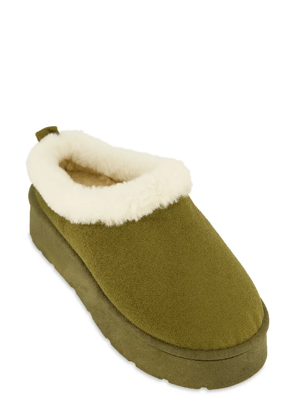 Solid Faux Fur Lined Platform Clogs