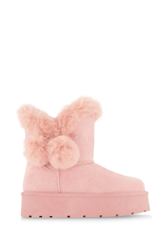 Faux Fur Lined Pom Pom Boots