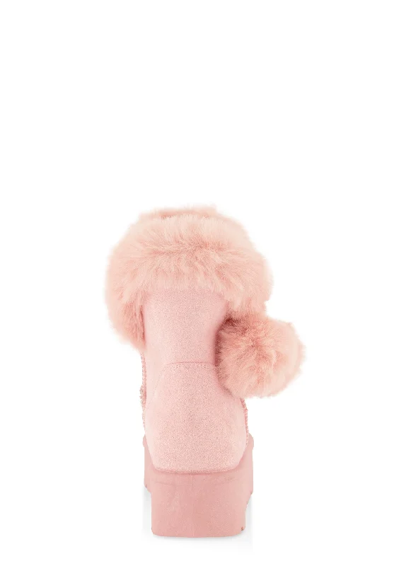 Faux Fur Lined Pom Pom Boots