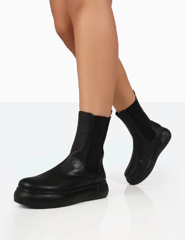 Pisa Black Pu Chunky Rubber Sole Chelsea Boots