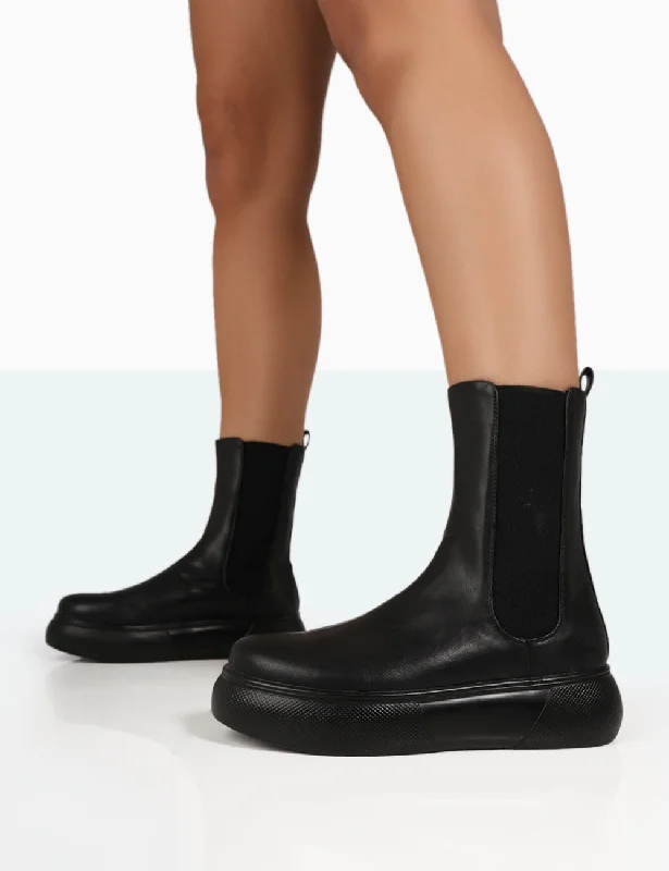 Pisa Black Pu Chunky Rubber Sole Chelsea Boots