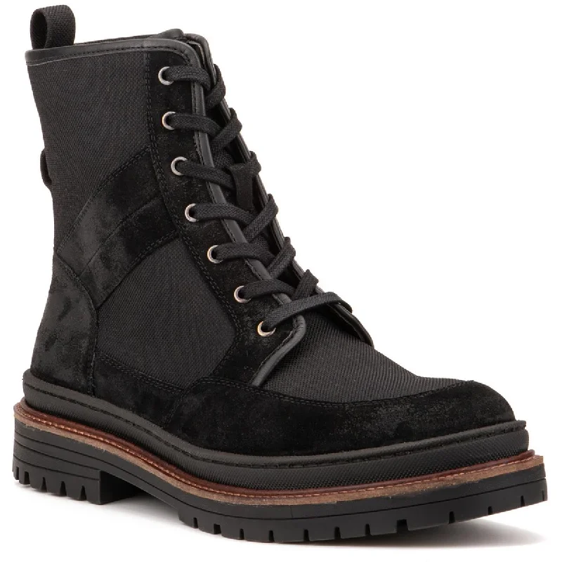 Reserved Footwear Mens Suede Trim Round Toe Combat & Lace-Up Boots