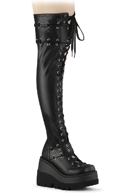 SHAKER-325 Black Stretch Thigh-High Platform Boots