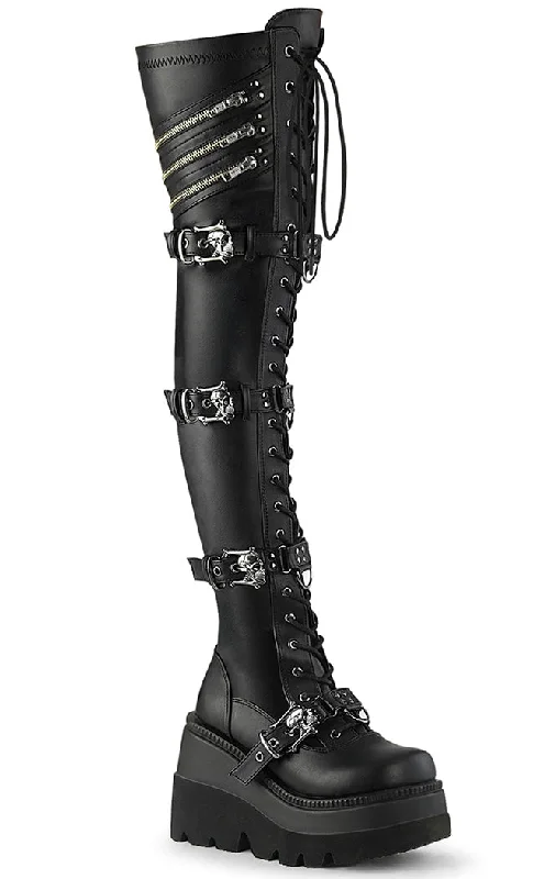 SHAKER-420 Black Matte Thigh-High Platform Boots