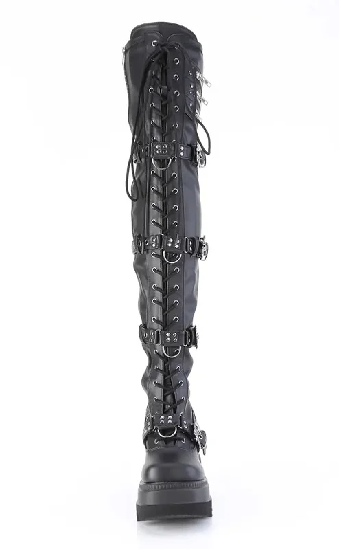 SHAKER-420 Black Matte Thigh-High Platform Boots