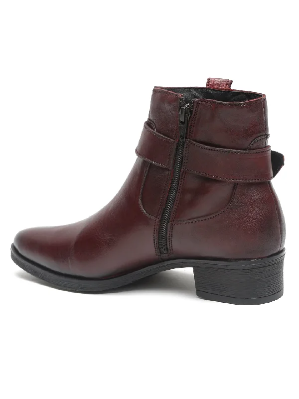 Teakwood Women Cherry Solid Leather Flat Boots