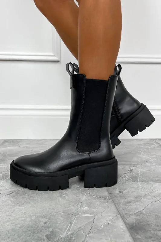 VENUX Chunky Platform Boots - Black PU