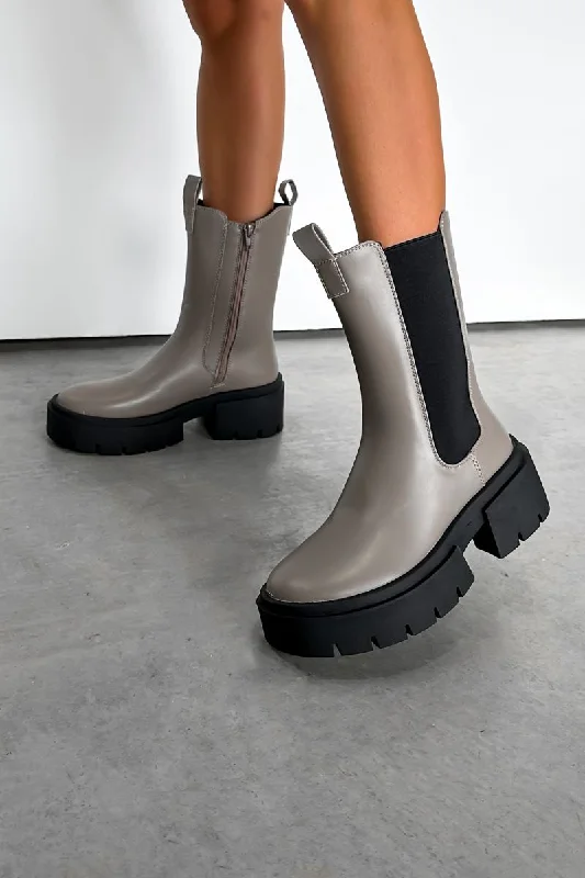 VENUX Chunky Platform Boots - Taupe PU