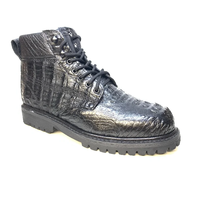 Vestigium Black Hornback Crocodile Combat Boots