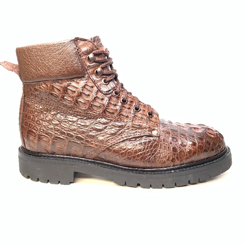 Vestigium Chocolate Brown Hornback Crocodile Combat Boots