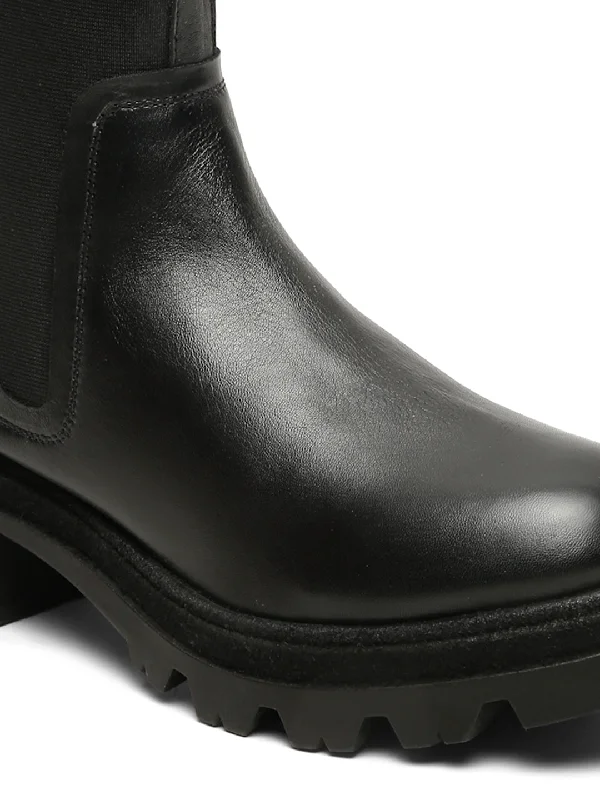 Women's Black Solid Leather chelsea Boots